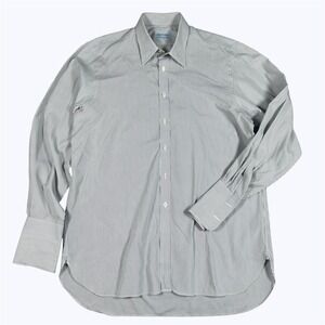 Hilditch & Key Bespoke Mens Gray Pinstriped Cotton French Cuff Shirt England XL